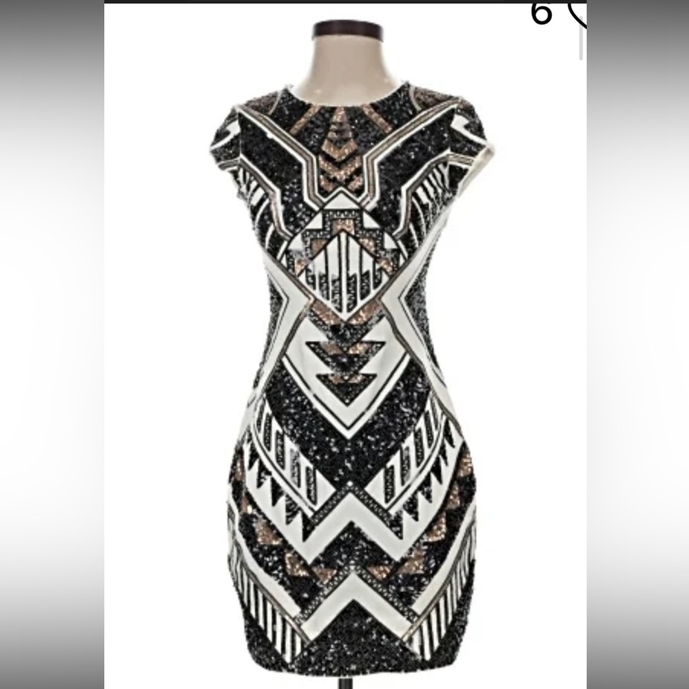Express Black & White Sequin Geometric Mini Dress